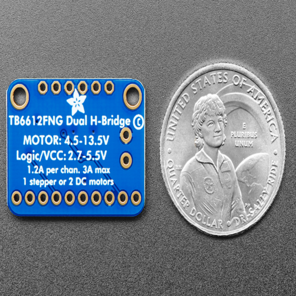 디바이스마트,기계/제어/로봇/모터 > 모터드라이버 > 스텝모터 드라이버 > 유니폴라 스텝모터 드라이버,Adafruit,Adafruit TB6612 1.2A DC/Stepper Motor Driver Breakout Board [ada-2448],Current Limit: 1.2A, 3A peak max / TB6612FNG / 27mm x 19mm x 3mm