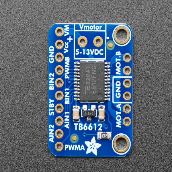 디바이스마트,기계/제어/로봇/모터 > 모터드라이버 > 스텝모터 드라이버 > 유니폴라 스텝모터 드라이버,Adafruit,Adafruit TB6612 1.2A DC/Stepper Motor Driver Breakout Board [ada-2448],Current Limit: 1.2A, 3A peak max / TB6612FNG / 27mm x 19mm x 3mm