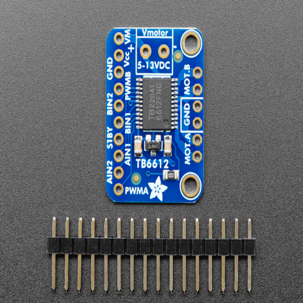 디바이스마트,기계/제어/로봇/모터 > 모터드라이버 > 스텝모터 드라이버 > 유니폴라 스텝모터 드라이버,Adafruit,Adafruit TB6612 1.2A DC/Stepper Motor Driver Breakout Board [ada-2448],Current Limit: 1.2A, 3A peak max / TB6612FNG / 27mm x 19mm x 3mm