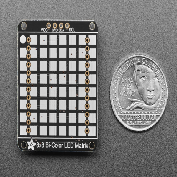 디바이스마트,LED/LCD > LED 인테리어조명 > LED 모듈,Adafruit,Adafruit Bicolor LED Square Pixel Matrix with I2C Backpack [ada-902],1.2 inch Bi-color 8x8 LED Matrix / LED backpack + Bi-color 8x8 LED Matrix + 4-pin header / uses I2C 7-bit address between 0x70-0x77, selectable with jumpers