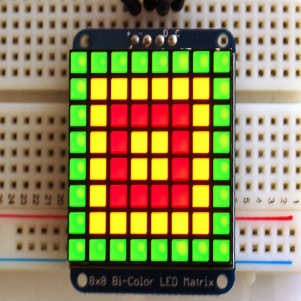 디바이스마트,LED/LCD > LED 인테리어조명 > LED 모듈,Adafruit,Adafruit Bicolor LED Square Pixel Matrix with I2C Backpack [ada-902],1.2 inch Bi-color 8x8 LED Matrix / LED backpack + Bi-color 8x8 LED Matrix + 4-pin header / uses I2C 7-bit address between 0x70-0x77, selectable with jumpers
