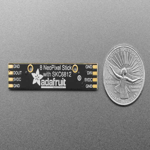 디바이스마트,LED/LCD > LED 인테리어조명 > LED 모듈,Adafruit,NeoPixel Stick - 8 x WS2812 5050 RGB LED with Integrated Drivers [ada-1426],8 x 5050 (5mm x 5mm) smart RGB LED + PCB + mounting holes / 5VDC (4-7V works) / 51.10mm / 10.22mm x 3.19mm