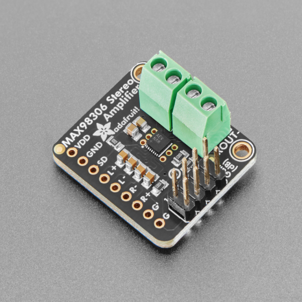 디바이스마트,MCU보드/전자키트 > 음악/앰프/녹음 > 앰프/증폭,Adafruit,Stereo 3.7W Class D Audio Amplifier - MAX98306 [ada-987],스테레오 앰프, 오디오 증폭기 모듈 / 2 x 3.7W channels into 3Ω impedance speakers / class D controller / 2.7 - 5.5 VDC / 3.7W @ 3Ω, 1.7W @ 8Ω, 10% THD, with 5V Supply / 스피커 미포함 (3~8Ω 스피커 권장)