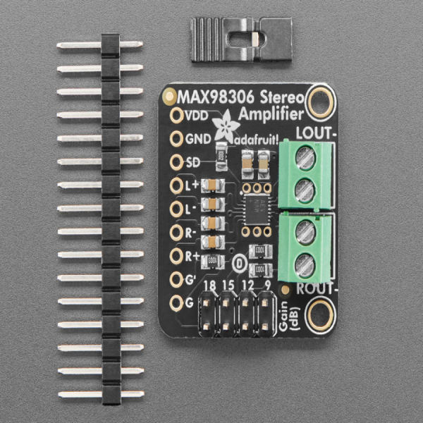 디바이스마트,MCU보드/전자키트 > 음악/앰프/녹음 > 앰프/증폭,Adafruit,Stereo 3.7W Class D Audio Amplifier - MAX98306 [ada-987],스테레오 앰프, 오디오 증폭기 모듈 / 2 x 3.7W channels into 3Ω impedance speakers / class D controller / 2.7 - 5.5 VDC / 3.7W @ 3Ω, 1.7W @ 8Ω, 10% THD, with 5V Supply / 스피커 미포함 (3~8Ω 스피커 권장)
