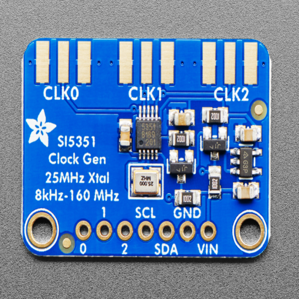 디바이스마트,MCU보드/전자키트 > 전원/신호/저장/응용 > 클럭제너레이터/기타,Adafruit,Adafruit Si5351A Clock Generator Breakout Board - 8KHz to 160MHz [ada-2045],Si5351A clock generator / 25MHz crystal reference / internal PLL & divider / I2C controller / 3-5VDC / 3V or 5V logic / 31mm x 22mm x 2mm