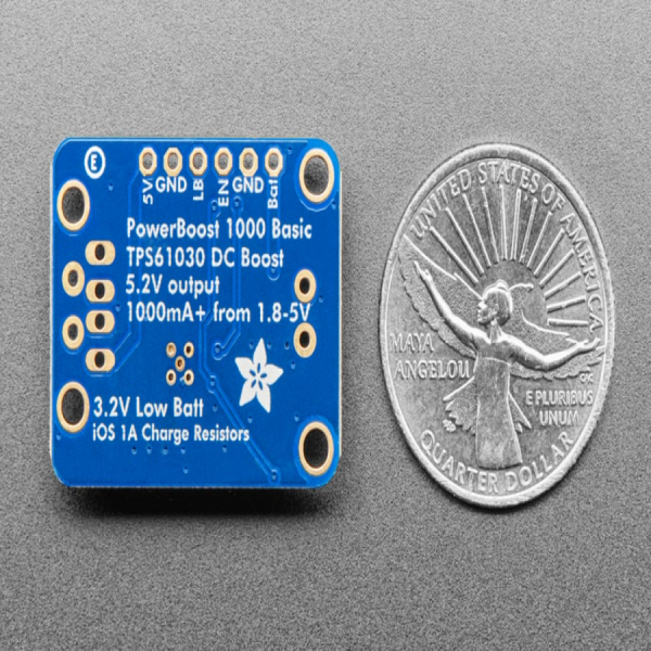 디바이스마트,MCU보드/전자키트 > 전원/신호/저장/응용 > 레벨컨버터/전압관리,Adafruit,PowerBoost 1000 Basic - 5V USB Boost @ 1000mA from 1.8V+ [ada-2030],DC/DC boost converter module / TPS61030 boost converter 기반 / 1.8V 배터리를 활용하여 휴대용 장치(아두이노, 라즈베리파이, 비글본 등)에 전원(5.2V 출력)을 공급할 수 있습니다. / 29mm x 23mm x 2mm