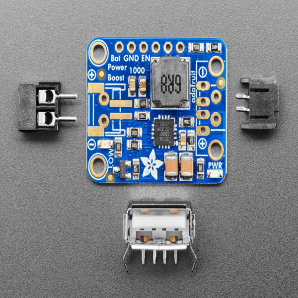 디바이스마트,MCU보드/전자키트 > 전원/신호/저장/응용 > 레벨컨버터/전압관리,Adafruit,PowerBoost 1000 Basic - 5V USB Boost @ 1000mA from 1.8V+ [ada-2030],DC/DC boost converter module / TPS61030 boost converter 기반 / 1.8V 배터리를 활용하여 휴대용 장치(아두이노, 라즈베리파이, 비글본 등)에 전원(5.2V 출력)을 공급할 수 있습니다. / 29mm x 23mm x 2mm