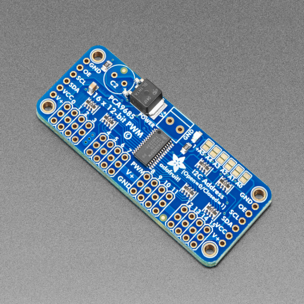 디바이스마트,기계/제어/로봇/모터 > 모터드라이버 > 서보모터 드라이버,Adafruit,Adafruit 16-Channel 12-bit PWM/Servo Driver - I2C interface - PCA9685 [ada-815],2개의 핀을 사용하여 16채널의 PWM output을 컨트롤 하실 수 있습니다.