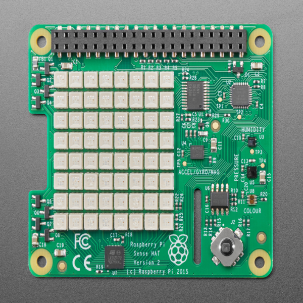 디바이스마트,오픈소스/코딩교육 > 라즈베리파이 > 라즈베리파이 확장보드/HAT,Adafruit,Raspberry Pi Sense HAT - For the Pi 2 / B+ / A+  [ada-2738],Pi 2 Model B, Model B+, Model A+ 호환 / Raspberry Pi 1 Model B & A 모델 중 26핀 모델 사용불가 / 라즈베리파이 미포함 / 8x8 led matrix 디스플레이 / 5버튼 조이스틱