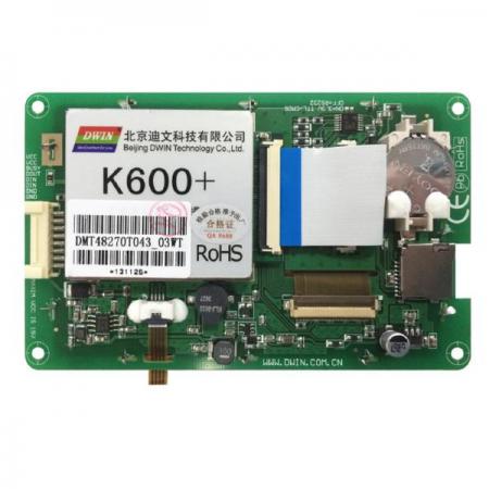 디바이스마트,LED/LCD > LCD COLOR > 칼라터치 LCD패널 > 6인치 컬러터치 LCD패널,DWIN,［DWIN] DMT48270T043_03WT ( 4.3인치 DGUS 간편 프로그램, UART LCD 일체형 모듈 ),4.3" 4선 압전식 터치 스크린, Sunlight LCD(900nit), 16:9, 480x272, DGUS 간편 프로그램, 65K Color, 전압[V] 12(5~15), 전류[mA] 220mA@12V, 온도[C] -30/+70, 폰트 32MB, 그림 저장 256MB/836pcs, 56KB RAM, RS232 인터페이스(Jumper ON TTL), Micro SD Card로 그림 파일 다운 로드, 2mm 8핀 커넥터, RTC, 부저 기능, 산업용