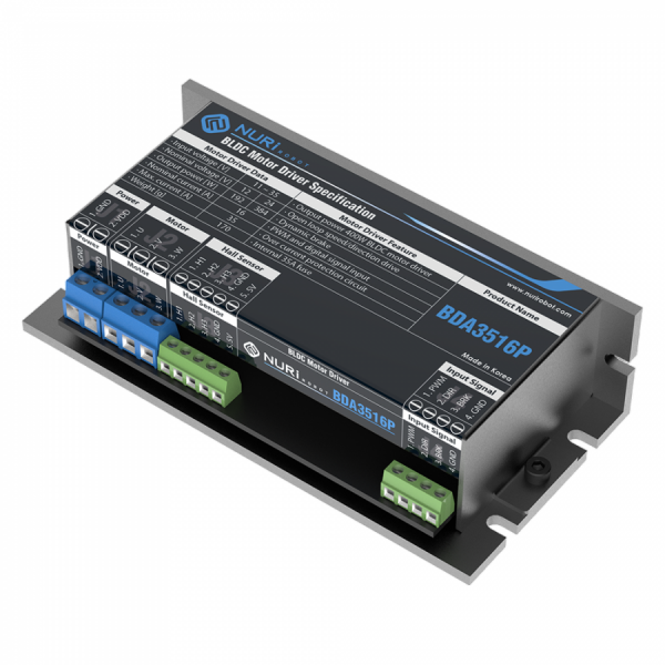 디바이스마트,기계/제어/로봇/모터 > 모터드라이버 > BLDC모터 드라이버 > 500W 이하 BLDC 모터드라이버,누리로봇,BLDC모터드라이버 PWM입력 BDA3516P,400W급 BLDC 모터 드라이버 / 12~35V BLDC 모터 구동 / 모터 1개 구동 / 24V 모터 구동 시 정격 16A / 최대 100A / PWM과 Direction 신호로 쉽게 구동