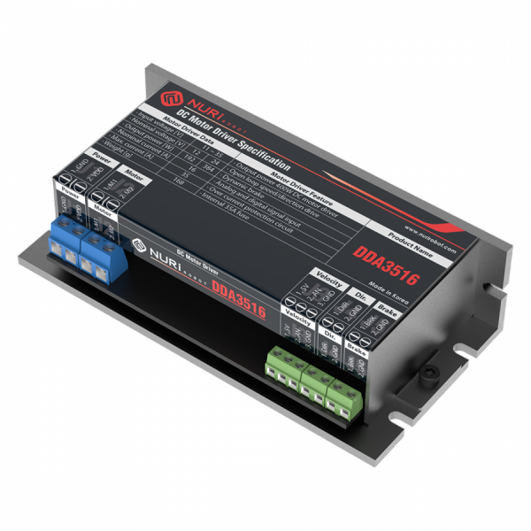 디바이스마트,기계/제어/로봇/모터 > 모터드라이버 > DC모터 드라이버 > 500W 이하 DC모터 드라이버,누리로봇,DC모터드라이버 아날로그입력 DDA3516,400W급 DC 모터 드라이버 / 12~35V DC 모터 구동 / 모터 1개 구동 / 24V 모터 구동 시 정격 16A / 최대 100A / 가변저항과 스위치로 쉽게 구동