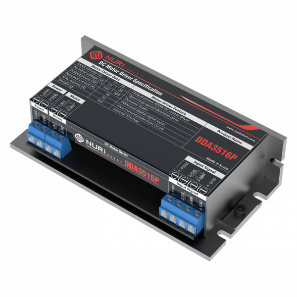 디바이스마트,기계/제어/로봇/모터 > 모터드라이버 > DC모터 드라이버 > 500W 이하 DC모터 드라이버,누리로봇,DC모터드라이버 PWM입력 DDA3516P,400W급 DC 모터 드라이버 / 12~35V DC 모터 구동 / 모터 1개 구동 / 24V 모터 구동 시 정격 16A / 최대 100A / PWM과 Direction 신호로 쉽게 구동