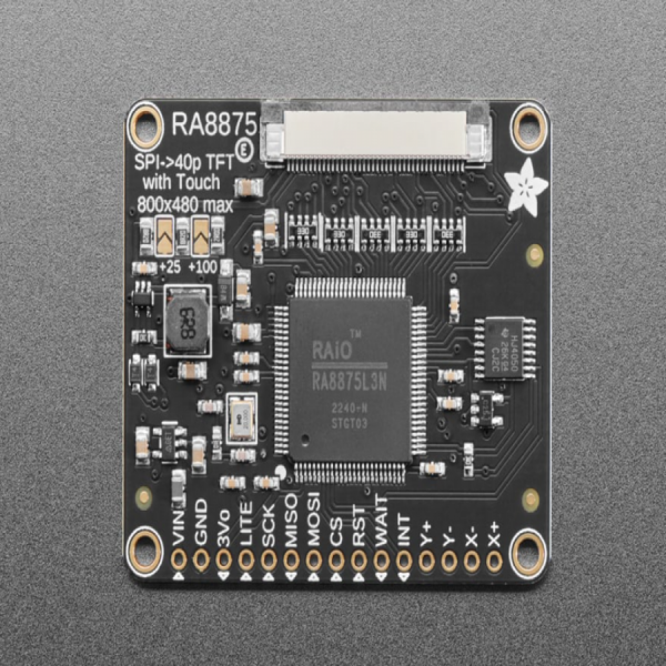 디바이스마트,MCU보드/전자키트 > 디스플레이 > LCD/OLED,Adafruit,RA8875 Driver Board for 40-pin TFT Touch Displays - 800x480 Max  [ada-1590],아두이노로 800x480 해상도의 디스플레이를 제어할 수 있으며 감압식 터치 스크린도 제어 가능합니다. 스크린 커넥터는 표준 40핀 커넥터입니다.