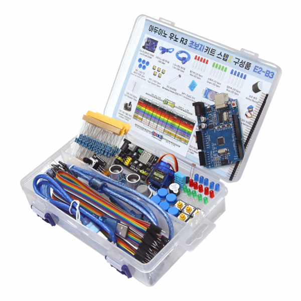 디바이스마트,오픈소스/코딩교육 > 아두이노 > 아두이노 교육용키트,LK EMBEDDED,아두이노 우노 R3 초보자 키트 스텝 1,아두이노 우노 R3 베이직 키트 Arduino UNO Kit E3