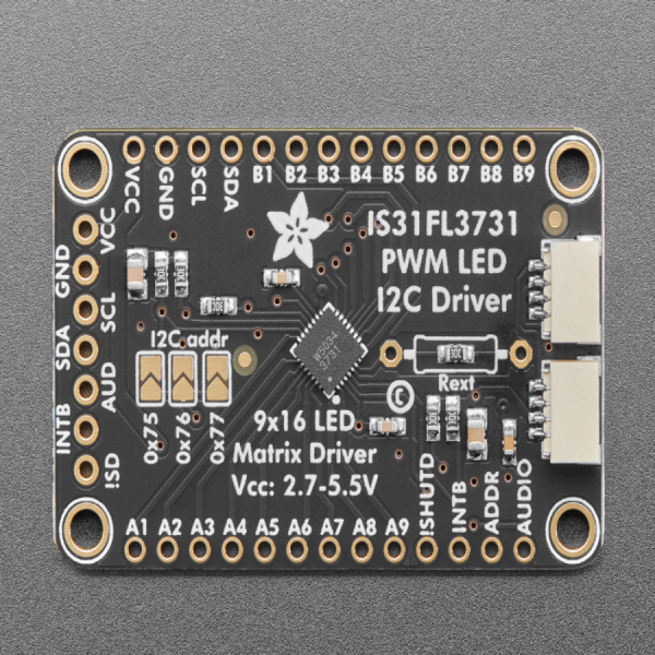디바이스마트,오픈소스/코딩교육 > 아두이노 > 아두이노 LED/LCD모듈,Adafruit,Adafruit 16x9 Charlieplexed PWM LED Matrix Driver - IS31FL3731 [ada-2946],PWM 제어 가능한 독립적인 16x9 grid I2C LED 드라이버입니다.