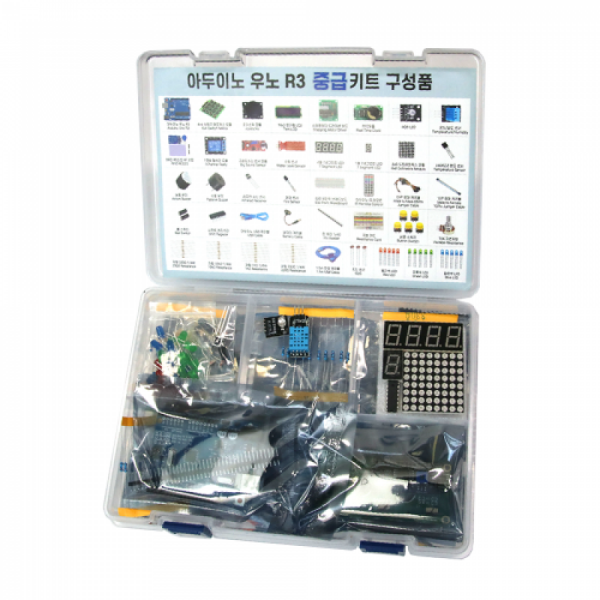 디바이스마트,오픈소스/코딩교육 > 아두이노 > 아두이노 교육용키트,LK EMBEDDED,아두이노 우노 R3 중급 키트,KIT + BOOK / 학교 또는 기관 내에 가장 많이 사용하는 제품 / Arduino Uno R3로 구성된 KIT로 아두이노 입문 시 아두이노 프로젝스 진행 및 전자회로를 공부, 학습하는데 있어 어려움이 없도록 필요한 기본적이고 많이 사용되는 부품 및 디바이스들로 구성