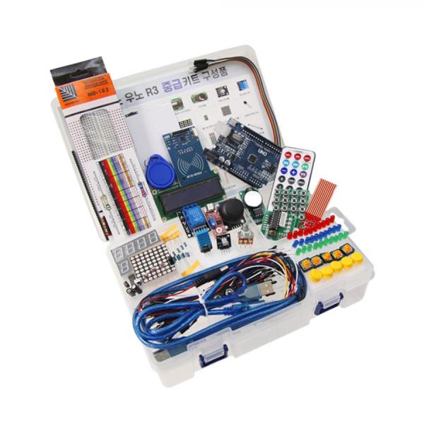 디바이스마트,오픈소스/코딩교육 > 아두이노 > 아두이노 교육용키트,LK EMBEDDED,아두이노 우노 R3 중급 키트,KIT + BOOK / 학교 또는 기관 내에 가장 많이 사용하는 제품 / Arduino Uno R3로 구성된 KIT로 아두이노 입문 시 아두이노 프로젝스 진행 및 전자회로를 공부, 학습하는데 있어 어려움이 없도록 필요한 기본적이고 많이 사용되는 부품 및 디바이스들로 구성