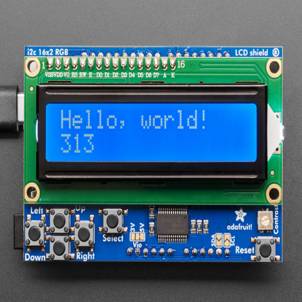 디바이스마트,LED/LCD > LCD 캐릭터/그래픽 > 캐릭터 LCD,Adafruit,LCD Shield Kit w/ 16x2 Character Display - Only 2 pins used! - BLUE AND WHITE [ada-772],16x2 캐릭터 LDC입니다. LCD를 제어하기 위해 6핀, 백라이트를 위해서 1핀 총 7핀이 필요합니다.