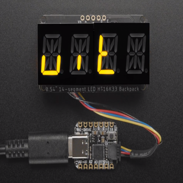 디바이스마트,MCU보드/전자키트 > 디스플레이 > 세그먼트,Adafruit,Quad Alphanumeric Display - Yellow 0.54' Digits w/ I2C Backpack [ada-2158],모든 알파벳 및 숫자가 표현 가능한 14세그먼트 LED 디스플레이입니다.