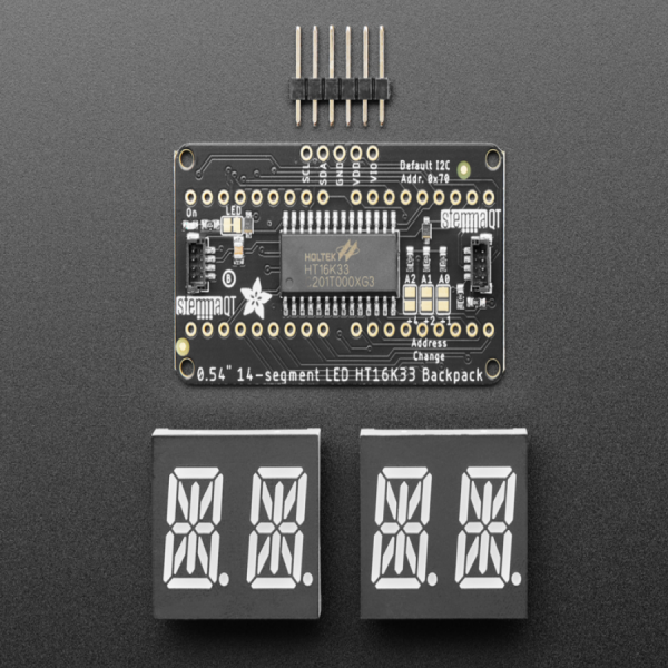 디바이스마트,MCU보드/전자키트 > 디스플레이 > 세그먼트,Adafruit,Quad Alphanumeric Display - Red 0.54' Digits w/ I2C Backpack [ada-1911],모든 알파벳 및 숫자가 표현 가능한 14세그먼트 LED 디스플레이입니다.