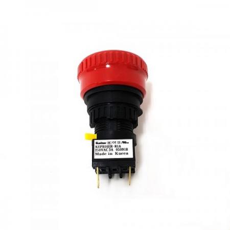 디바이스마트,스위치/부저/전기부품 > 산업용 스위치/제어 기기 > 제어/안전 스위치 > 비상 정지 스위치(22파이 이하),Koino,비상 누름 버튼 스위치 KEPB-16ER,은합금으로 제작되었으며, 접점은 일반 기계 부품에서부터 저전류를 사용하는 곳까지 폭넓게 사용가능. 중국 국가 강제성 상품인증