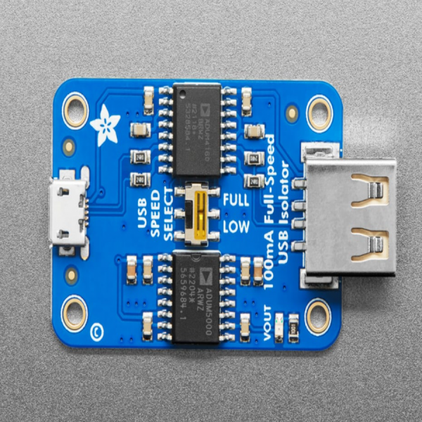디바이스마트,MCU보드/전자키트 > 통신/네트워크 > USB관련,Adafruit,Adafruit USB Isolator - 100mA Isolated Low/Full Speed USB [ada-2107],노이즈나, 그라운드 루프, 스파이크 등을 보호해주는 USB Isolator입니다. 1.5Mbps (low speed) 나 12Mbps (full speed)에서 작동합니다.