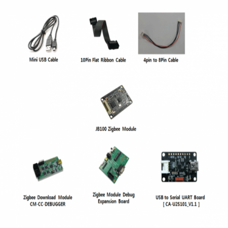 디바이스마트,MCU보드/전자키트 > 통신/네트워크 > 지그비,(주)씨알지테크놀러지,JB100 Zigbee Start Kit  [ 2.4GHz 지그비 모듈, 칩 안테나 내장 ],2.4GHz IEEE 802.15.4 호환 / 최대 출력 : 21dBm 장거리 통신가능 ( 조건에 따라 1KM 이상 통신가능) / Baud rate : 최대 256kbps / 구성 : CC2530 (Zigbee SoC / 256kB Flash)+CC2592(Range Extender) / 기능 : UART/USART, ADC, IR, Timer