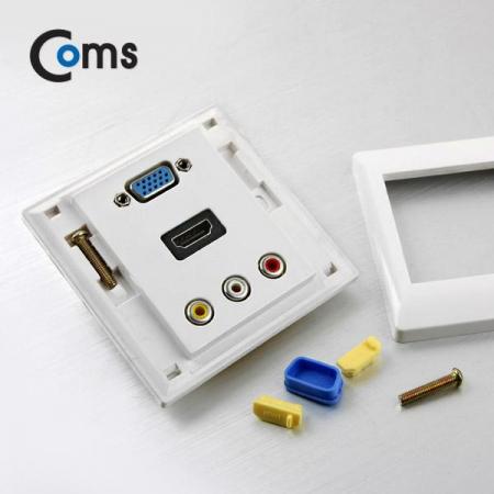 디바이스마트,커넥터/PCB > 플러그/잭 > 매입형 소켓 > 페이스플레이트/프레임,Coms,HDMI 월 플레이트 (HDMI 꺾임형/RGB/3RCA) [IB406],월 플레이트 / HDMI 포트(꺾임형) + RGB(D-sub) + 컴포넌트 RCA x3