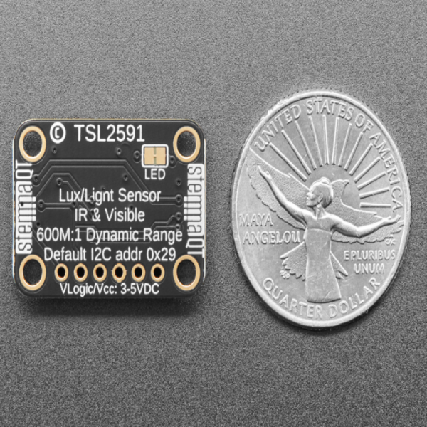 디바이스마트,MCU보드/전자키트 > 센서모듈 > 빛/조도/컬러/UV > 빛/조도/CdS센서,Adafruit,Adafruit TSL2591 High Dynamic Range Digital Light Sensor [ada-1980],CdS Cell에 비해 정확하고, 조도를 수치로 측정할 수 있으며, 변경되는 빛을 188 uLux부터 88,000 Lux까지 그 때 그때 탐지, 측정할 수 있음 /  IR, Full Spectrum(또는 가시광선) 모두 개별적으로 측정 가능 / Dinamic Range 600,000,000:1 (HDR) / built in ADC - 라즈베리파이, 아두이노 등 대부분의 MCU와 활용 가능 / 소비전력 : 0.4mA(작동시), 5 uA(대기시)