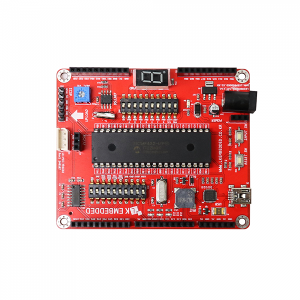 디바이스마트,MCU보드/전자키트 > 프로세서/개발보드 > PIC,LK EMBEDDED,PIC 개발보드 with PIC18F452,PIC계열 PIC18F452 마이크로 컨트롤러 / 16Mhz 크리스탈 발진부, 리셋 S/W / 5개의 입출력(I/O)포트를 10P 박스헤더 커넥터 및 통신(UART) 포트를 4P 커넥터로 설계