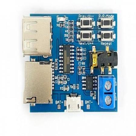 디바이스마트,MCU보드/전자키트 > 음악/앰프/녹음 > MP3/음악재생,SZH,아두이노 MP3 디코더 모듈 [SZH-SDBJ-002],고품질 2W mono amplifier 내장 (5V 인가시 최대 순간출력 3W, 4옴 스피커 연결 권장) / 금장 3.5mm 잭 / Micro-USB 포트 / TF카드 지원, U-Disk 플레이백 모드 지원 / Power : 3.7 ~ 5.5V / 45.72 mm * 35.14mm * 12.0mm  (L x W x H)