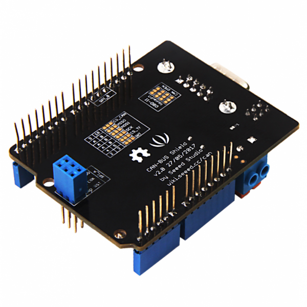 디바이스마트,MCU보드/전자키트 > 통신/네트워크 > CAN통신,Seeedstudio,CAN-BUS Shield V2 [103030215],고성능 IC 독립형 MCP2515 CAN-BUS 컨트롤러 및 고속 MCP2551 CAN 트랜시버 / 9핀 Sub-D 커넥터 제공 / 통신 속도: 최대 1Mb/s의 CAN V2.0B 구현 / OBD-II 및 CAN 표준 핀아웃, TF 카드 슬롯용 변경 가능한 CS 핀, 그리고 INT 핀 지원