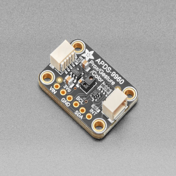 디바이스마트,MCU보드/전자키트 > 센서모듈 > 빛/조도/컬러/UV > 컬러/UV센서,Adafruit,근접, 빛, RGB, 제스쳐 센서 Adafruit APDS9960 Proximity, Light, RGB, and Gesture Sensor [ada-3595],제스처 감지, RGB 색상 감지, 근접 감지, 주변 광선 감지 /  I2C 인터페이스 / 4개의 IR 센서로 빛 반사율 변화 측정 /  3.3V 또는 5V 마이크로 컨트롤러와 함께 사용