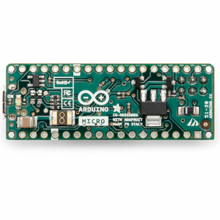 디바이스마트,오픈소스/코딩교육 > 아두이노 > 아두이노 정품 보드/쉴드/키트,아두이노,Arduino Micro without Headers,A000093 / 동작 전압 : 5V /Arduino Leonardo와 비슷한 아두이노 보드중에 가장 작은 보드 / ATmega32U4 마이크로 컨트롤러 기반 / 디지털핀 20개(PWM 출력핀 7개, 아날로그 입력핀 12개), 마이크로 USB, ICSP 헤더 및 리셋 버튼 / 48mm X 18mm, ★스위치 옆에 있는 핀헤더 제외 , 핀헤더 미포함 상품입니다★