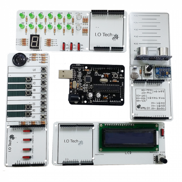디바이스마트,오픈소스/코딩교육 > 아두이노 > 아두이노 교육용키트,I.O Tech,아두이노 쉴드를 활용한 기초 세트,아두이노(Arduino) 우노보드와 호환이 되는 아두이노 기초 교육용 키트, 순수 소프트웨어만 집중할 수 있도록 제작