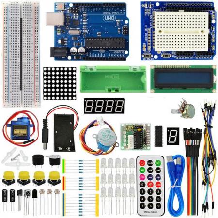 디바이스마트,오픈소스/코딩교육 > 아두이노 > 아두이노 교육용키트,KEYES,아두이노용 입문 키트 [KT0001],우노 R3 호환보드, 프로토쉴드, 1602 LCD, 도트매트리스, 배터리홀더 등으로 구성된 아두이노용 학습 키트 입니다. (배터리미포함)