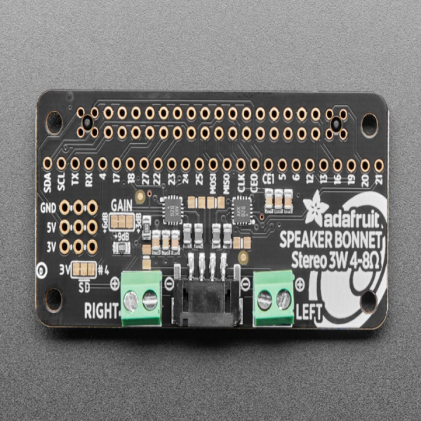 디바이스마트,MCU보드/전자키트 > 음악/앰프/녹음 > 앰프/증폭,Adafruit,Adafruit I2S 3W Stereo Speaker Bonnet for Raspberry Pi - Mini Kit [ada-3346],라즈베리파이용 3W 스테레오 앰프 쉴드 / 2x20 커넥터가있는 모든 라즈베리파이에서 작동 / I2S 디지털 사운드 표준 인터페이스 / 3W 3옴,8옴 스피커와 사용 / 2A 전원 사용 권장 / 라즈베리파이 제로, 스피커 미포함