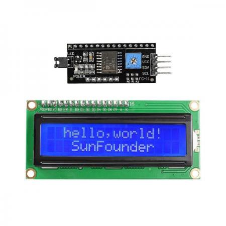 디바이스마트,MCU보드/전자키트 > 디스플레이 > LCD/OLED,SunFounder,I2C LCD1602 디스플레이 모듈 [CN0295],적은 I/O 포트 사용 /  4개의 포트(VCC, GND, SDA(직렬 데이터 라인), SCL(직렬 클럭 라인)) 사용 / 5V 전원공급장치