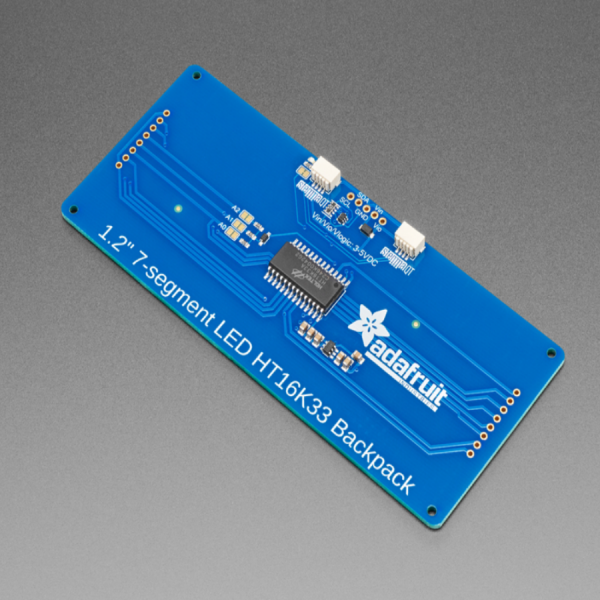 디바이스마트,MCU보드/전자키트 > 디스플레이 > 도트매트릭스,Adafruit,Adafruit 7-Segment Backpack [ada-1271],HT16K33 I2C LED 드라이버가 포함되어있어 간단하고 사용하기 쉬운 제품입니다. / 120.0mm x 50.0mm x 4.0mm