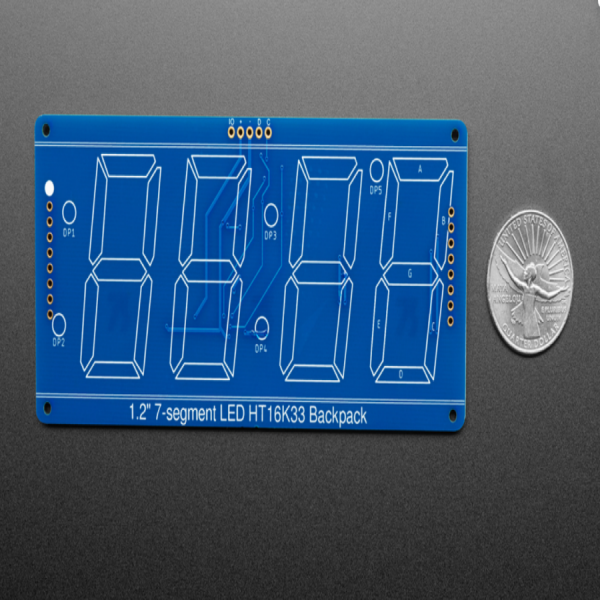 디바이스마트,MCU보드/전자키트 > 디스플레이 > 도트매트릭스,Adafruit,Adafruit 7-Segment Backpack [ada-1271],HT16K33 I2C LED 드라이버가 포함되어있어 간단하고 사용하기 쉬운 제품입니다. / 120.0mm x 50.0mm x 4.0mm