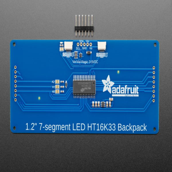 디바이스마트,MCU보드/전자키트 > 디스플레이 > 도트매트릭스,Adafruit,Adafruit 7-Segment Backpack [ada-1271],HT16K33 I2C LED 드라이버가 포함되어있어 간단하고 사용하기 쉬운 제품입니다. / 120.0mm x 50.0mm x 4.0mm