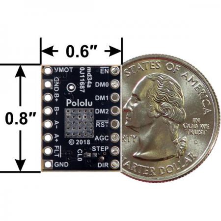 디바이스마트,기계/제어/로봇/모터 > 모터드라이버 > 스텝모터 드라이버 > 바이폴라 스텝모터 드라이버,Pololu,TB67S249FTG Stepper Motor Driver Compact Carrier 4.5A #3096,스테핑 모터 드라이버 / 간단한 스텝 및 방향 제어 인터페이스 / 저전압, 과전류 및과 온도 보호 기능 / 작동 전압: 10V~47V / 연속 전류: 1.6A / 최대 연속 전류 : 4.5A