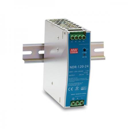 디바이스마트,전원/파워/배터리 > SMPS > DIN Rail 타입,MEANWELL,NDR-120-24,DIN Rail 타입 1채널 120W SMPS / 출력전압 : 24V / 출력전류 : 5A / 입력전압 : AC 90~264V / 변환효율 : 88% / MEANWELL