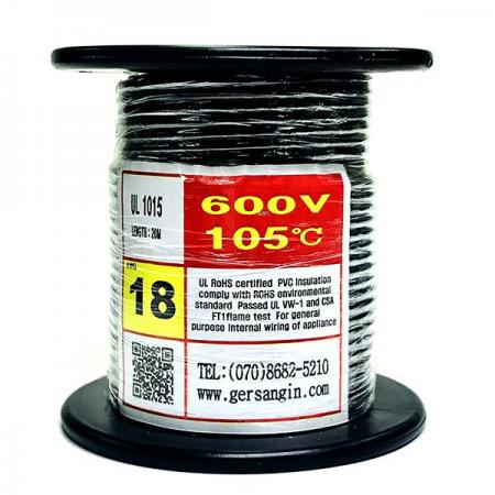 디바이스마트,케이블/전선 > KS/UL/절연전선 > UL절연전선 > UL1015 (Lead Wire) 절연전선,거상인,[GSH-151820] UL1015-AWG18_20 (20M) (검정색),극세선 난연성 전선 / AWG18 / 길이 : 20M / VOLT : 600V / TEMP : 105℃ / 검정색