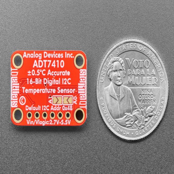 디바이스마트,MCU보드/전자키트 > 센서모듈 > 온도/습도 > 온도센서,Adafruit,ADT7410 High Accuracy I2C Temperature Sensor Breakout Board [ada-4089],Arduino , ESP8266, Metro 등과 호환 / 고정밀 및 고해상도 온도 센서 내장 / 넓은 입력 전압 범위 : 2.7V ~ 5.5V / -40 ° C ~ + 105 ° C (2.7 V ~ 3.6 V)에서 ± 0.5 ° C / I2C 버스에서 최대 4 개의 센서를 허용