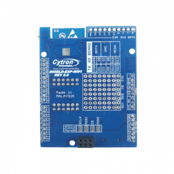 디바이스마트,오픈소스/코딩교육 > 아두이노 > 아두이노 호환쉴드,Cytron,Cytron ESP8266 WiFi Shield [SHIELD-ESP-WIFI],아두이노 호환 쉴드 / AT 펌웨어 탑재 / WiFi 모듈과 통신할 수 있는 쉽고 안정적인 UART 인터페이스 제공 / ESP8266 / 802.11 b/g/n