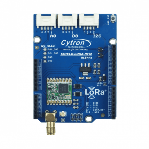 디바이스마트,오픈소스/코딩교육 > 아두이노 > 아두이노 호환쉴드,Cytron,Cytron LoRa-RFM Shield [SHIELD-LORA-RFM],아두이노 쉴드 / 915MHz 주파수 대역 / 장거리 전송 가능 / 최저 -146dBm의 높은 수신기 감도 / 무선 센서 네트워크 애플리케이션을 구축하는데 적합