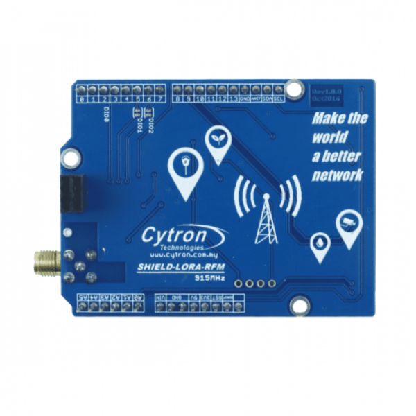 디바이스마트,오픈소스/코딩교육 > 아두이노 > 아두이노 호환쉴드,Cytron,Cytron LoRa-RFM Shield [SHIELD-LORA-RFM],아두이노 쉴드 / 915MHz 주파수 대역 / 장거리 전송 가능 / 최저 -146dBm의 높은 수신기 감도 / 무선 센서 네트워크 애플리케이션을 구축하는데 적합
