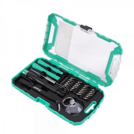 디바이스마트,수공구/전자공구/전동공구 > 작업공구 > 드라이버류 > 정밀드라이버,Coms,Prokit (SD-9322M) 정밀 드라이버 세트 [T6229],스마트폰, 시계, 가전제품 등 수리 및 부품 교체 등의 목적으로 분해 / 수리 시 사용하는 실용적인 도구 키트입니다. 24개의 비트와 스마트폰 분해/조립 툴이 포함되어 있는 정밀 드라이버 세트 입니다. 드라이버 비트는 자성을 띠고 있어 작은 나사 분실위험을 줄이고, 작업이 수월해지도록 돕습니다.